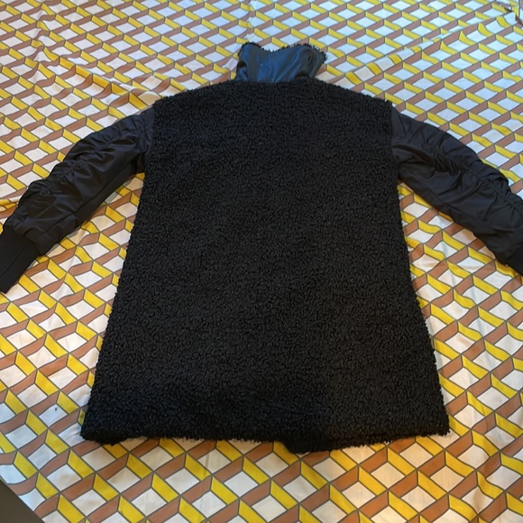 Womens NVLT Berber Fleece Black MidLength Zip Up Coat Large Fashion Buckle Neck - Picture 9 of 15